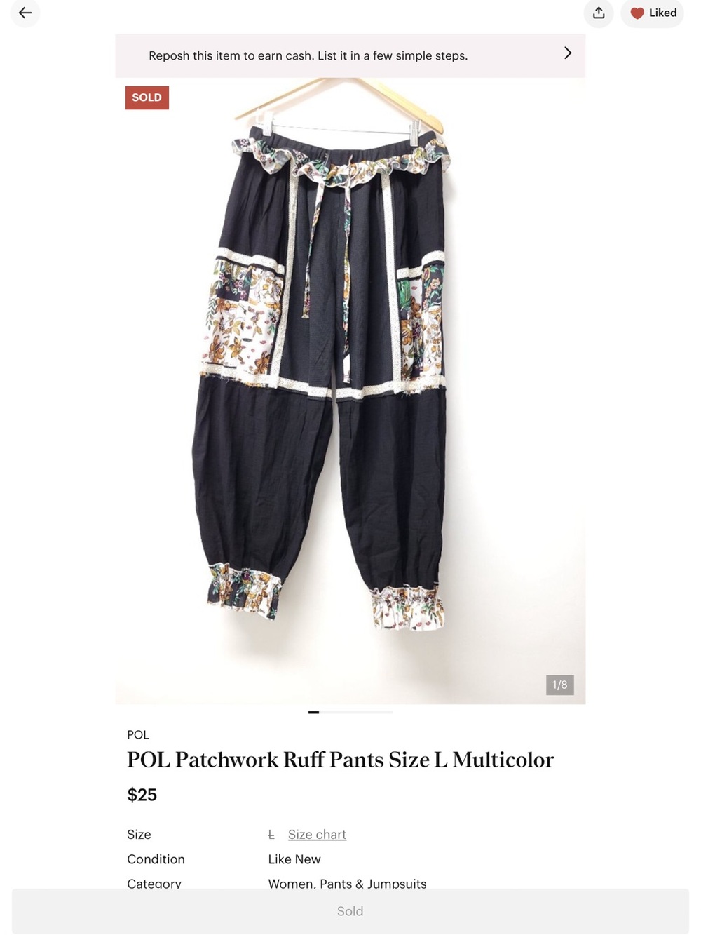 POL Patchwork Ruff Pants Size L Multicolor - Picture 5 of 9